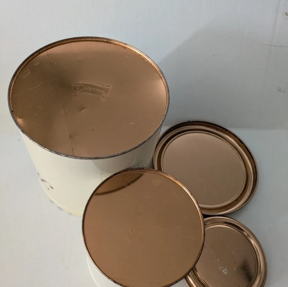 Vintage Decoware Metal Tin Sugar and Tea Canisters Cream Brass/Gold.